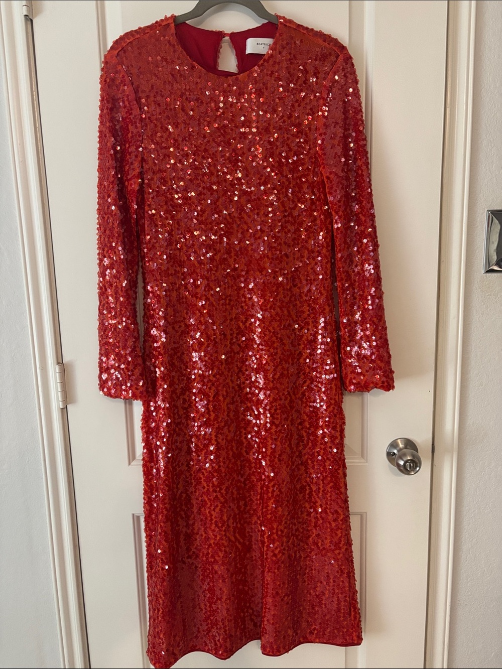 BEATRICE deep orange Sequin Long-Sleeve Midi Dress